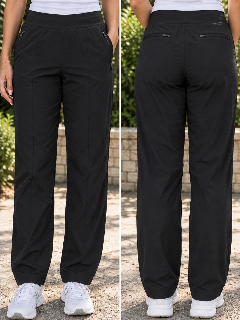 Athleta Venice Pintuck Paints Black Straight-Leg Performance Pants